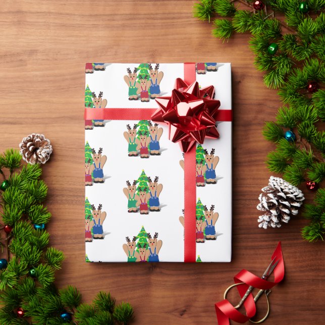 Papel De Presente Família de Ursos da Rena no Natal (Presente de Natal)
