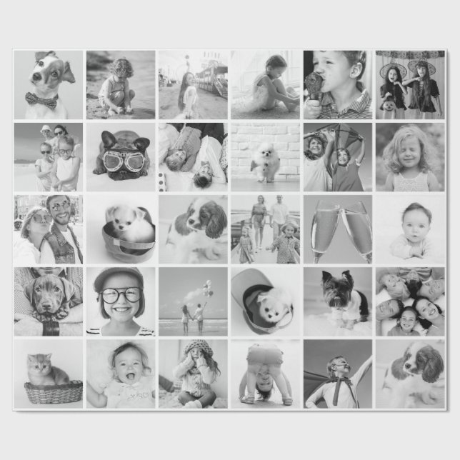 Papel De Presente Família e Pet Modernos de 30 Fotos Personalizadas (Aberto)