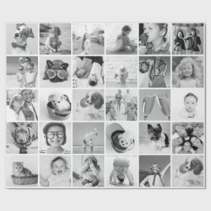 Papel De Presente Família e Pet personalizados de 30 fotos modernas