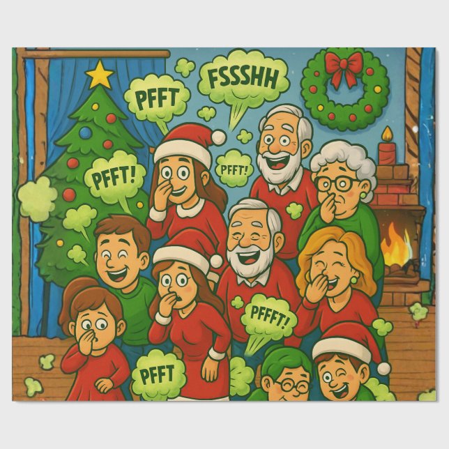 Papel De Presente Família Engraçada de Peidar no Natal (Aberto)
