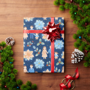 Papel De Presente Família Natalina Floral Azul Aquarela TMF26