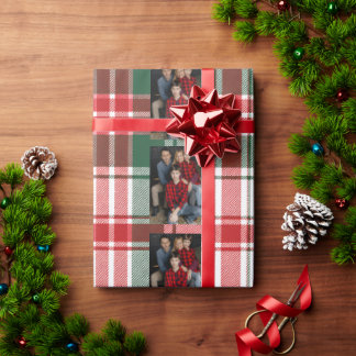 Papel De Presente Familiar Foto de Natal Plaid