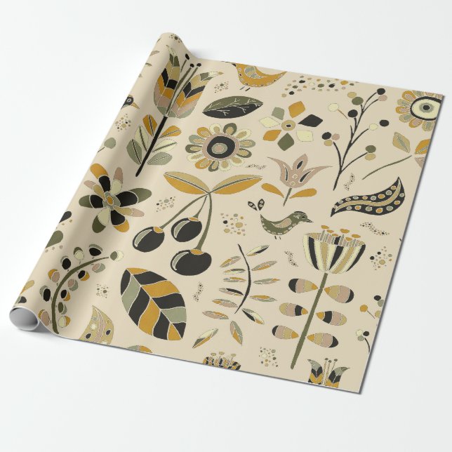 Papel De Presente Fancy Birds and Flowers (Desenrolado)