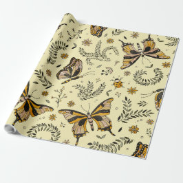 Papel De Presente Fancy Butterflies and Flowers