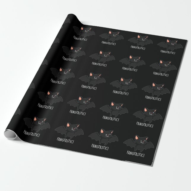 Papel De Presente Fangtástico Pun Halloween Divertido Fundo Escuro (Desenrolado)
