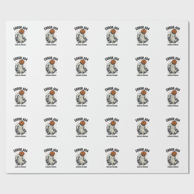 Papel De Presente Fantasia de Abóbora Fantasma Erro 404 de Halloween (Aberto)