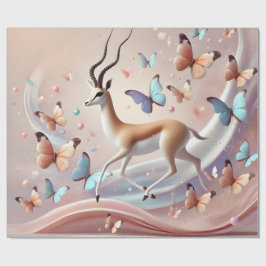 Papel De Presente Fantasia de Gazela e Borboletas