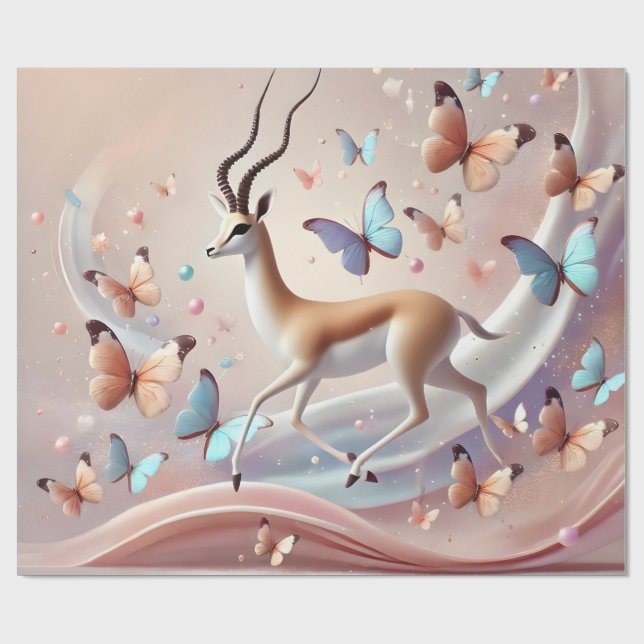 Papel De Presente Fantasia de Gazela e Borboletas (Aberto)