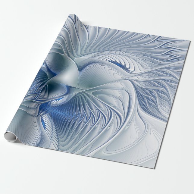 Papel De Presente Fantasia Dinâmica Abstrata Tons Azuis Arte Fractal (Desenrolado)
