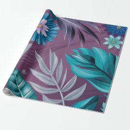 Papel De Presente Fantasia Floral Vibrante na Canvas Profunda Roxo