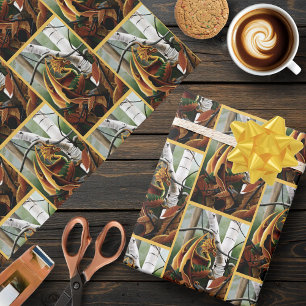 Papel De Presente Fantasia Verde Laranja do Outono