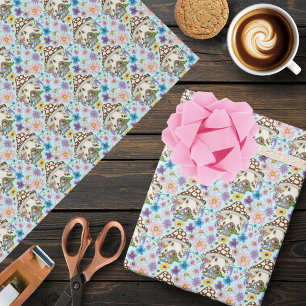 Papel De Presente Fantasioso Rato Casa Cogumelo Floral Azul