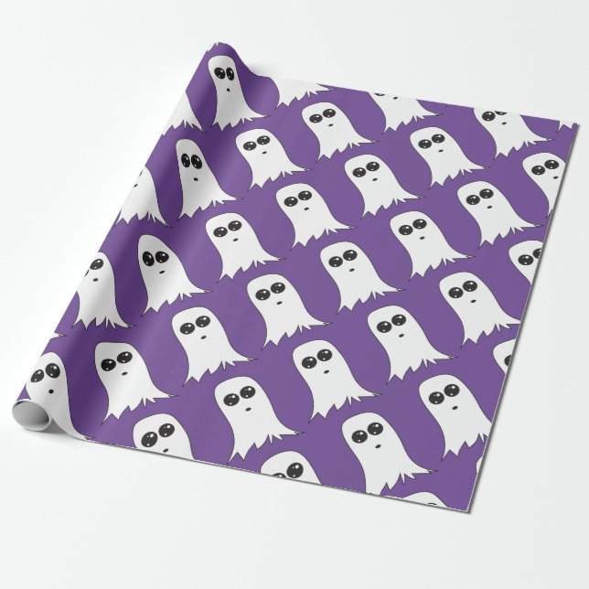 Papel De Presente Fantasma Amigável com fundo roxo (Desenrolado)