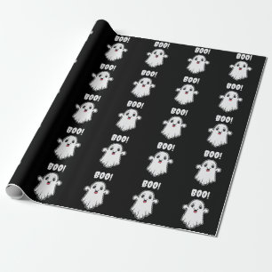 Papel De Presente Fantasma Boo Fofo Padrão Halloween Preto e Branco