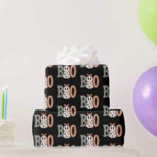 Papel De Presente Fantasma Boo Laranja Verde Fofo Preto Halloween