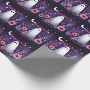 Papel De Presente Fantasma Caprichoso e Floral Assustador Rosa Roxo