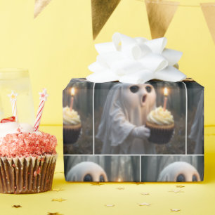 Papel De Presente Fantasma com Cupcake de aniversário