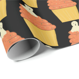 Papel De Presente Fantasma Cute do Halloween em Cupcakes