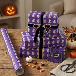 Papel De Presente Fantasma de Doce ou Travessura com Balde de Doces 