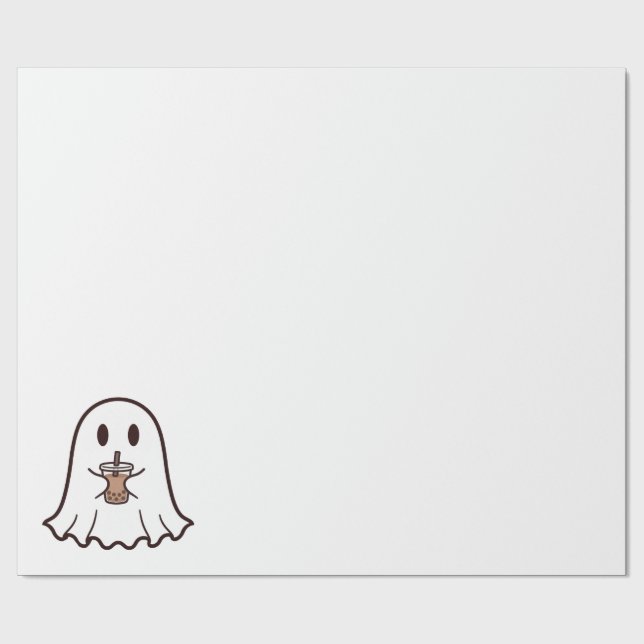 Papel De Presente Fantasma de Halloween Fofo Com Boba (Aberto)