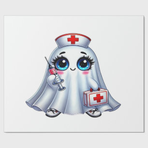Papel De Presente Fantasma de Halloween fofo em uniforme de enfermei