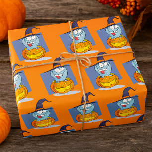 Papel De Presente Fantasma de Halloween na Bruxa Louca de Pumpkin