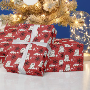 Papel De Presente Fantasma de Natal Fofo e Padrão de Cana de Açúcar