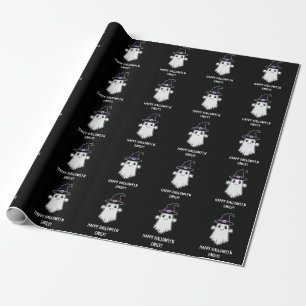 Papel De Presente Fantasma Fofo Com Chapéu de Bruxa Feliz Halloween 