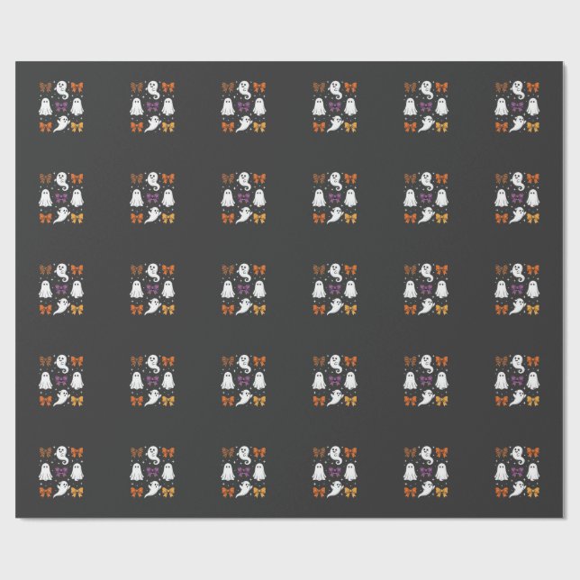 Papel De Presente Fantasma Fofo com Laços Design de Halloween_1 (Aberto)