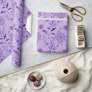 Papel De Presente Fantasma fofo Halloween Elegante roxo