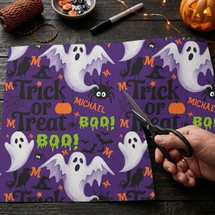 Papel De Presente Fantasma Roxo Personalizado Nome da Criança Monogr