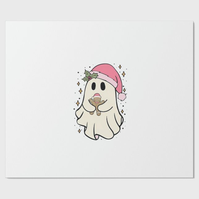 Papel De Presente Fantasma Spooky segurando um Natal Gingerpão (Aberto)