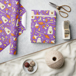 Papel De Presente Fantasmagóricos fantasmas Halloween Elegante roxo
