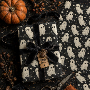 Papel De Presente Fantasmagóricos Fantasmas Vintage Preto e Branco H