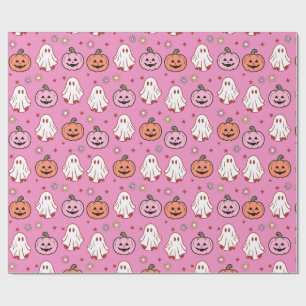 Papel De Presente Fantasmas Adoráveis do Halloween e Pumpkins Rosa