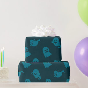 Papel De Presente Fantasmas Azuis Claros e Azuis Escuros