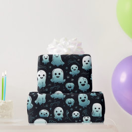 Papel De Presente Fantasmas Azuis Fofos Adoráveis Pretos Halloween M
