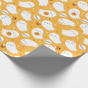 Papel De Presente Fantasmas bonitos do Halloween com abóboras em lar