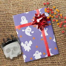 Papel De Presente Fantasmas bonitos e Estrelas Padrão Halloween