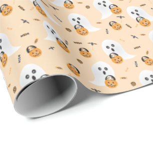Papel De Presente Fantasmas Bonitos Trick Ou Tratando Padrão De Doce