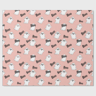 Papel De Presente Fantasmas Boo Rosa Padrão de Halloween