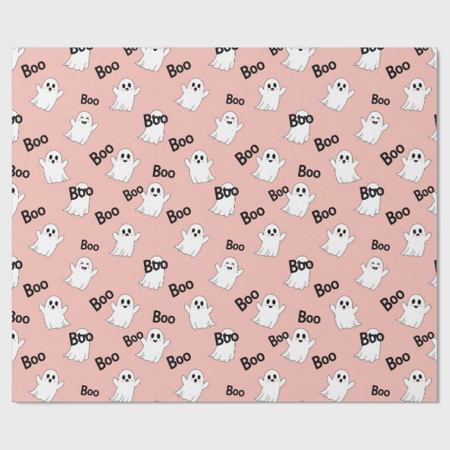 Papel De Presente Fantasmas Boo Rosa Padrão de Halloween (Aberto)