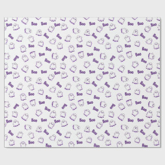 Papel De Presente Fantasmas Boo Roxo Branco Halloween
