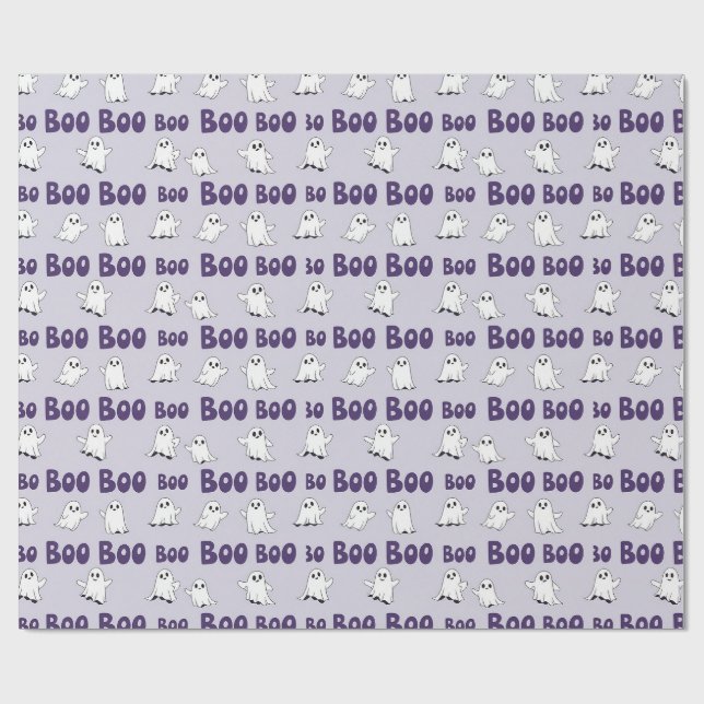 Papel De Presente Fantasmas Boo Roxo Padrão de Halloween (Aberto)