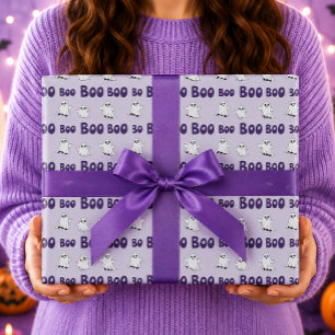 Papel De Presente Fantasmas Boo Roxo Padrão de Halloween