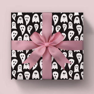 Papel De Presente Fantasmas de Halloween Preto e Branco