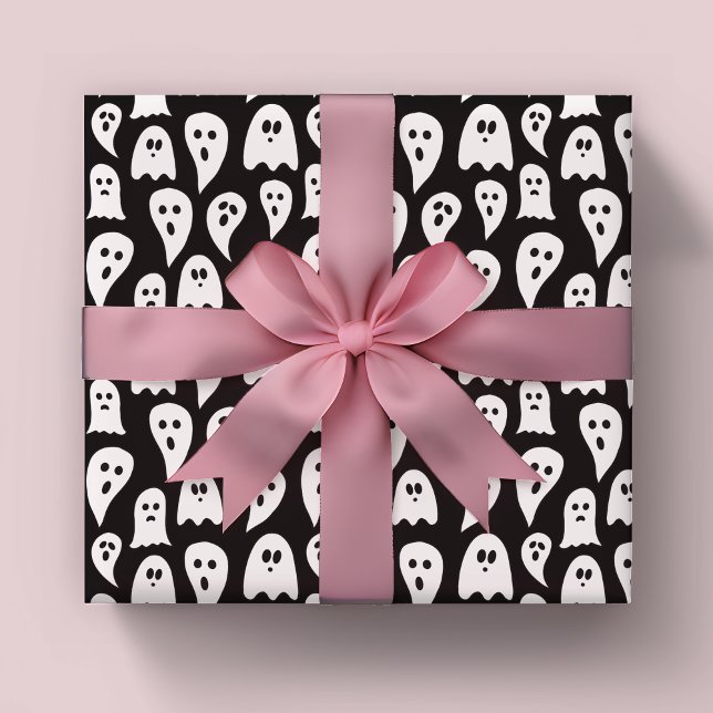 Papel De Presente Fantasmas de Halloween Preto e Branco (Black ghost Halloween wrapping paper rolls)