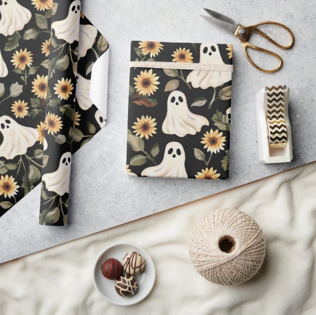 Papel De Presente Fantasmas do Gótico de Verão e Girassóis Spooky (Artesanato)