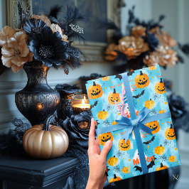 Papel De Presente Fantasmas do Halloween e Pumpkins personalizados