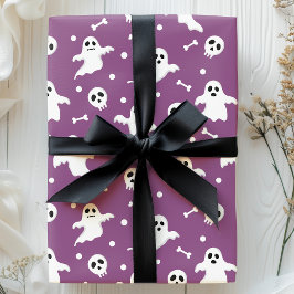 Papel De Presente Fantasmas e Halloween Purple Spooky